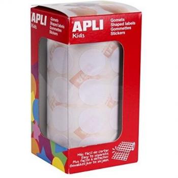 APLI Kids - Rollo de gomets redondos 20 mm, color blanco