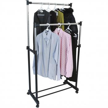 MSV Colgador Doble para Ropa con ruedecillas, Negro y Cromo, 95x32x83 cm