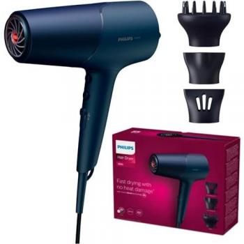 Secador de Pelo Philips Serie 5000, 2300W, Tecnología ThermoShield, Boquillas UltraEstrecha y Difusor, Color Negro