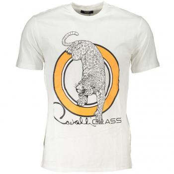 Cavalli Class White Cotton T-Shirt - XXL, Male, Leopard Print