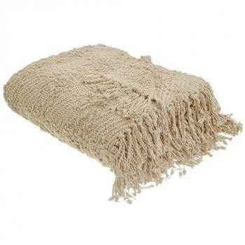 Manta de algodón tejida con borlas 220 x 240 cm beige Vella