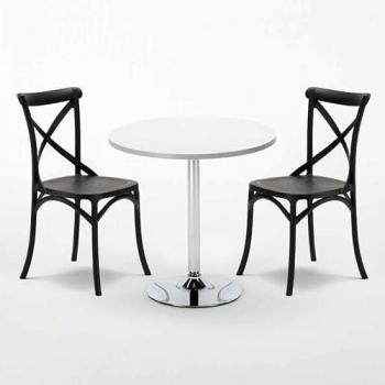 Mesa Redonda Blanca con 2 Sillas de Colores Vintage Long Island 70x70 cm - Interior Bar