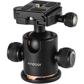 Andoer Rótula Pro Ballhead de Metal 360 Grados Giratoria Panorámica con 1/4 Plato de Liberación Rápida y Nivel de Burbuja para Trípode Monopie Deslizador Cámara Réflex Digital Videocámara