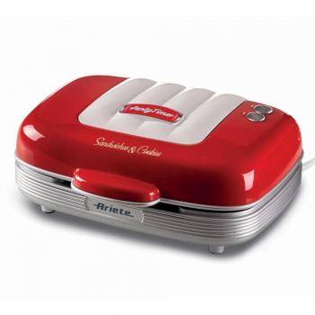 Ariete 1972/00 Party Time Sandwichera 3 en 1 con Placas Intercambiables para Sándwiches, Donuts y Cupcakes, Color Rojo