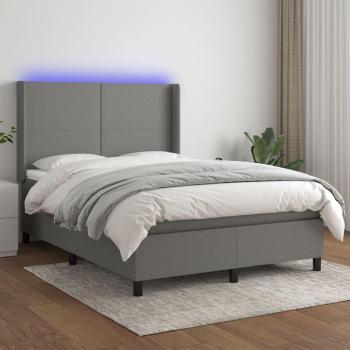 Cama box spring con colchón y luces LED, tela gris oscuro, 140x200 cm