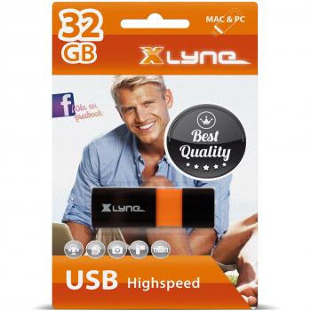 Pendrive Xlyne Wave USB 2.0 de 32 GB en Negro y Naranja