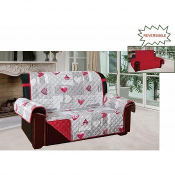 Funda de sofá acolchada 2 plazas con tiras rojo 223x179 cm