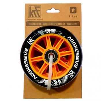 Patinete KRF Agr Dorado con Ruedas de 100mm y Rodamientos ABEC, Pack de 2 Ruedas Naranjas Negras