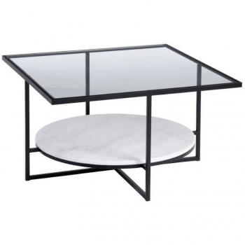 Mesa de Centro Metálica GEMA Cristal Mármol Blanco Negro 80 x 80 x 46,5 cm