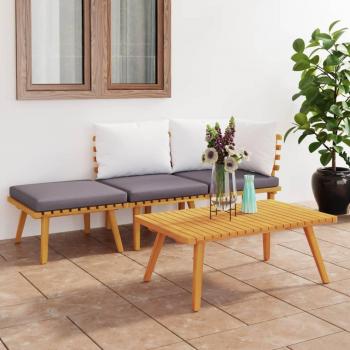 4-Piece Garden Lounge Set with Cushions in Solid Acacia Wood