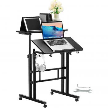 Vevor Mobile Height Adjustable Sit-Stand Desk with 360° Swivel Lockable Wheels, 26.4-44.9 Range