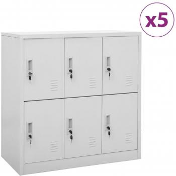 Armario taquilla 5 uds de acero gris claro 90x45x92,5 cm