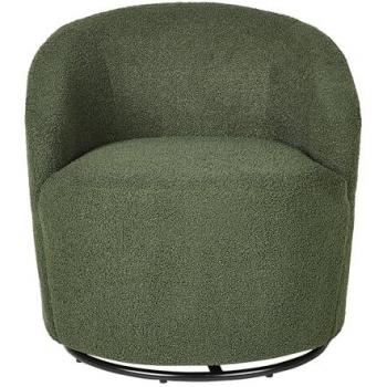 Sillón Art Deco Bouclé Vellón Verde con Respaldo Curvo y Base Giratoria 360°