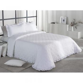 Edredón Verano Copriletto PYA Blanco 135 cm con Volante Decorativo y Fundas de Cojín de Regalo