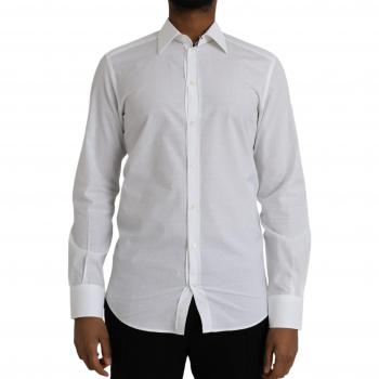 Dolce & Gabbana White Logo Cotton Slim Fit Formal Dress Shirt, Size L