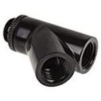 Alphacool Eiszapfen Y-connector 45° - G1/4 rotatable - 2x inside 1x external thread - Deep Black