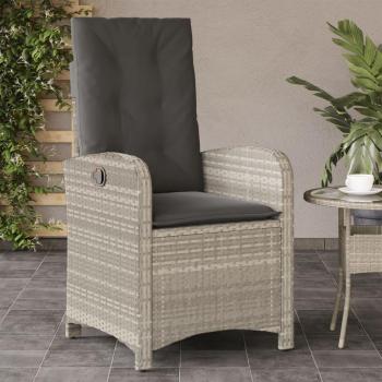Silla de jardín reclinable con cojines Polyrattan gris claro