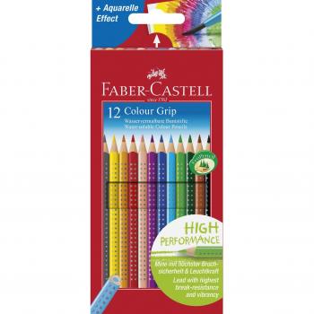 Faber Castell 112412 - Estuche de cartón con 12 Ecolápices triangulares de colores, agarre Grip, acuarelables, lápices escolares