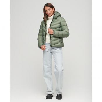 Superdry - Chaqueta Acolchada Fuji Verde con Capucha y Cierre de Cremallera