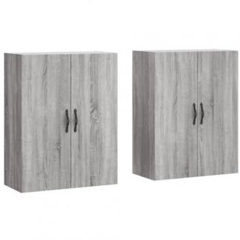 Armarios de pared 2 uds madera de ingeniería gris Sonoma con tirador hoja negra, mueble de almacenaje moderno para salón, incluye armarios con puertas y cajón de madera