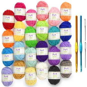 Paquete de hilados miniatura - 24x10g Madejas de hilo de acrílico - 20m de longitud cada una - Perfecto para cualquier trabajo mini de ganchillo o tejido de punto - 4 regalos GRATIS con cada paquete