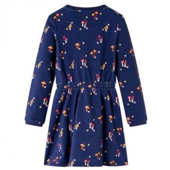 Vestido Infantil de Manga Larga con Escote Redondo en Azul Marino, Talla 116