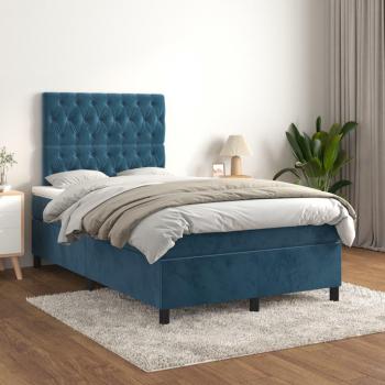 Cama box spring suave con colchón de terciopelo azul oscuro 120x200 cm