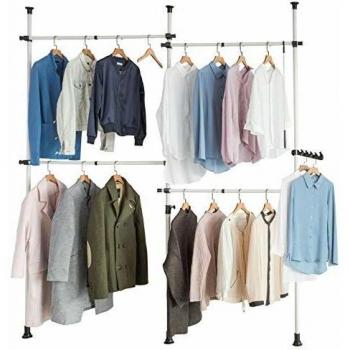 SoBuy KLS03, perchero de ropa telescópico ajustable, sistema de estante organizador de vestuario extensible con 4 barras, color blanco