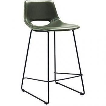 Kave Home - Taburete Alto de Bar Zahara Verde 65 cm con Respaldo, tapizado en Piel sintética y Patas de Acero en Negro