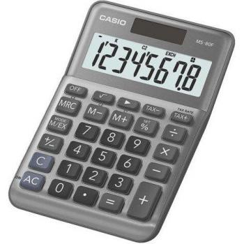 Casio MS-80F Calculadora de Escritorio con Función de Impuestos y Teclas de Signo Más/Menos - Color Gris