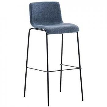 Taburete Hoover Tapizado en Tela con Base de 4 Patas de Metal, Color Azul y Estructura Negra