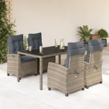 5-Piece Grey Poly Rattan Garden Dining Set with Cushions