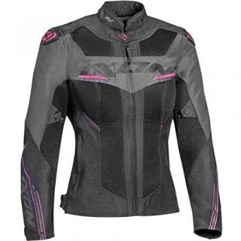 Ixon Chaqueta de Moto para Mujer Draco Negro-Antracita-Fucsia, chaqueta textil para motocicletas de señoras, color negro, gris y rosa, talla XS