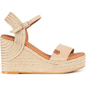 Sandalias de cuña de serraje atadas con hebillas
