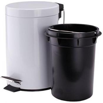 Cubo de basura con pedal blanco acero inoxidable 3 L