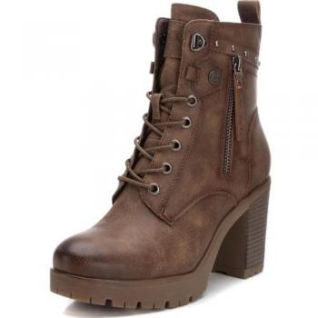 Botines de mujer Refresh con tacón alto, cordones y cremallera color taupe