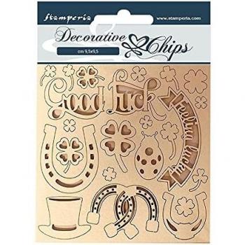 Stamperia International Chips-Good Luck Fichas Decorativas, Buena Suerte, Varios, 9,5 x 9,5 cm