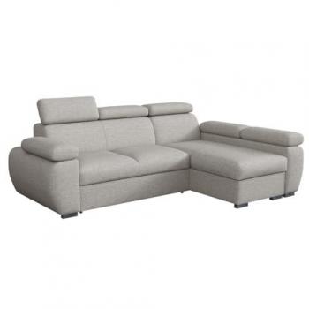 Sofá rinconero Columbus 132, gris, con función de descanso y caja de ropa de cama, dimensiones 255x170x85cm