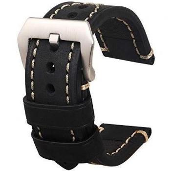 Correas De Reloj con Correa De Reloj De Cuero De Los Hombres Correa De Hebilla De Acero De Moda Reloj De Reemplazo con Accesorios para Todas Las Marcas Relojes con 22mm Negro