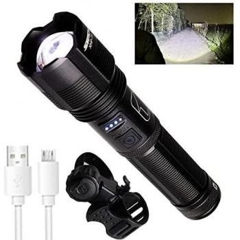 Seutgjie Linternas LED Alta Potencia Recargable 10000 Lumenes Tactica Militar Policial Lanterna con Pilas Recargables Cable USB y Soporte para Bicicleta para Caza Camping
