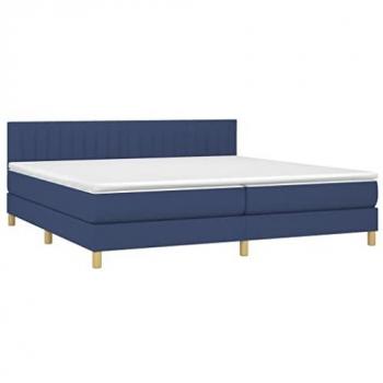 Cama box spring con colchón y LED tela azul 200x200 cm