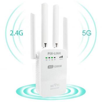 Amplificadores Señal de WiFi 300Mbps y 1200Mbps, Repetidor Wifi Extensor Enrutador Inalámbrico Punto Acceso con 4 Antenas Externas en Largo Alcance