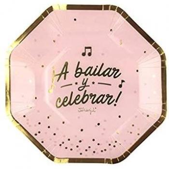 8 Platos A bailar y celebrar 23 cm Mr Wonderful Rosa y Dorado