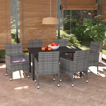 Set comedor jardín 7 piezas con cojines de ratán sintético gris
