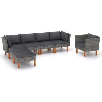 7-Piece Grey Poly Rattan Garden Lounge Set with Eucalyptus Wood