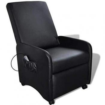 vidaXL Sillón reclinable de Cuero Artificial Piel Sintetica función Masaje Negro