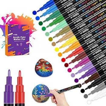 NOWKIN Rotuladores de Pintura Acrílica 18 Colores 0.7mm Rotuladores Permanentes de Colores Rotuladores Acrilicos Permanentes Pintura para Tela,Pintar Piedras,Metal, Madera, Vidrio,Huevo de Pascua,DIY