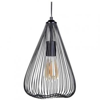 Lámpara Colgante Geométrica de Metal Negro con Pantalla de Jaula Industrial