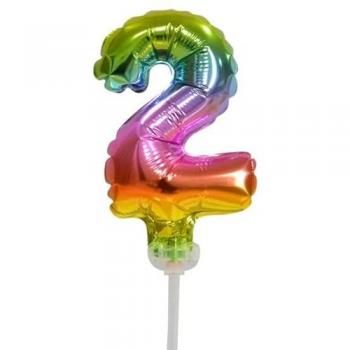 Globo de Foil Número 2 Arcoíris de 12,5 cm para Decoración de Tartas