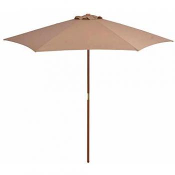vidaXL Sombrilla Jardín Palo Madera 270 cm Gris Topo Parasol Paraguas Mueble